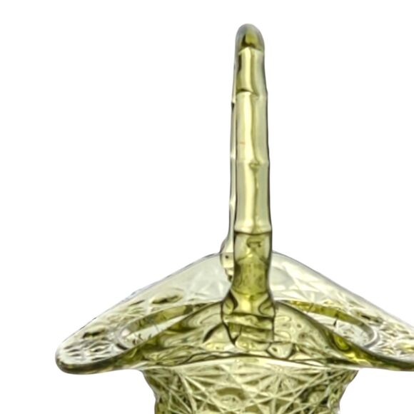 Vintage Fenton Colonial Green Daisy & Button Top Hat Basket - Picture 6 of 7